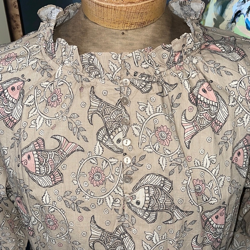Let Me Be By Anthropologie NWT SZ 14 Babydoll Dress w Koi Fish/Floral Print - Picture 4 of 11